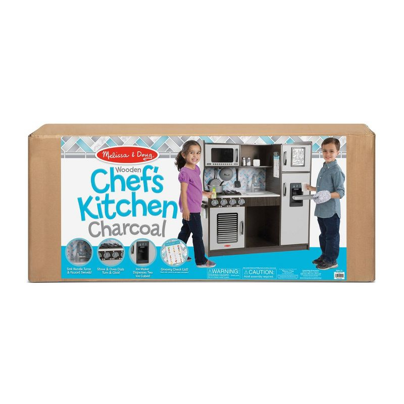 Melissa & Doug Chef's Wooden Pretend Play Kitchen for Kids with "Ice" Cube Dispenser - Charcoal Gray