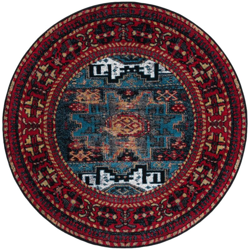 Vintage Hamadan VTH213 Power Loomed Indoor Area Rug - Red/Light Blue - 6'7" Round - Safavieh