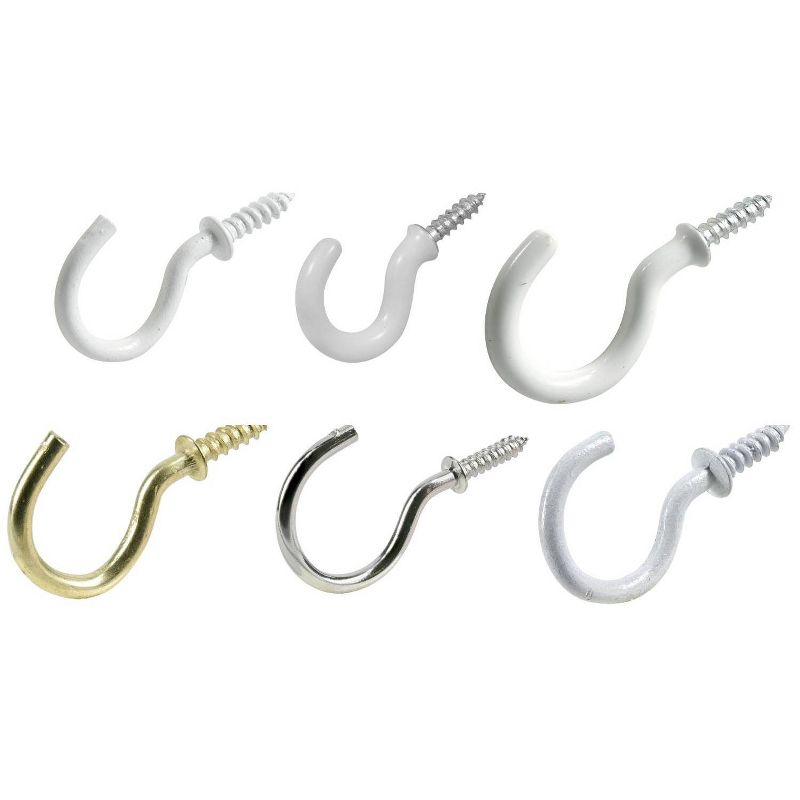 Hillman 55pk Cup Hook Assortment Kit: Steel Screw Hooks for Ceiling & Picture Hanging, Multicolored, 0.5" Length