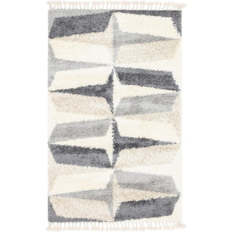 Unique Loom Hygge Shag Collection Area Rug - Balanced (5' 1" x 8' Rectangle Gray/Ivory)
