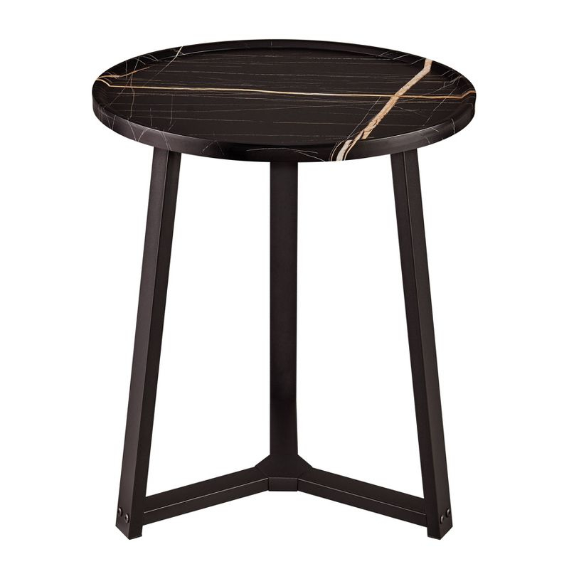 Danya B. 23.3"x19.7" Harper Round Mid-Century Side Accent Table with Modern Pedestal Legs Black Marble/Black: Chic Furniture for Living Room