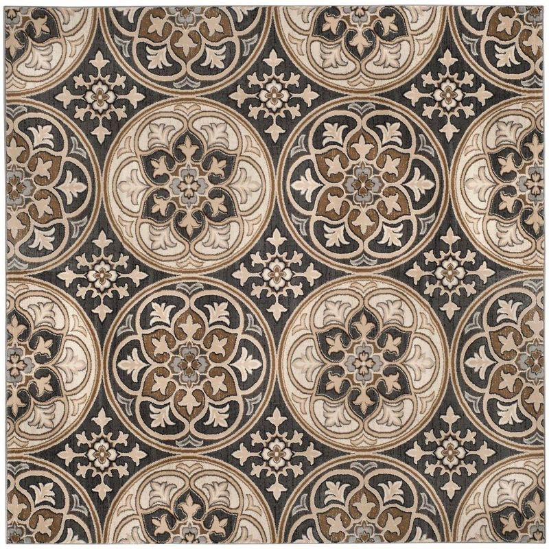 Lyndhurst LNH341 Power Loomed Area Rug - Light Grey/Beige - 8'x8' - Safavieh