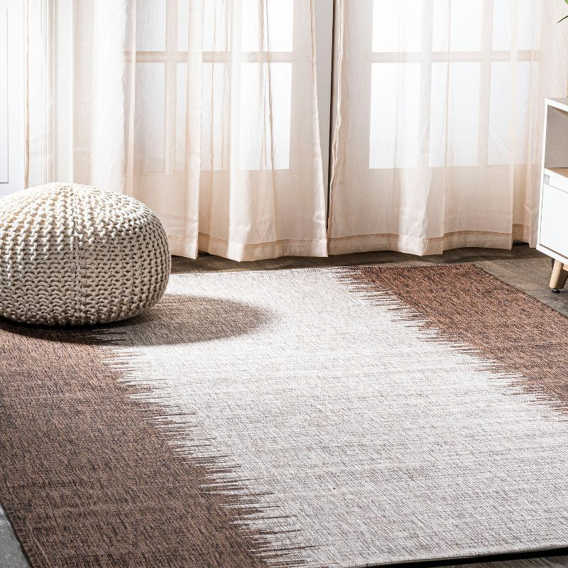 5'x8' Tavira Modern Strie' Indoor/Outdoor Area Rug, Brown/Beige - JONATHAN Y