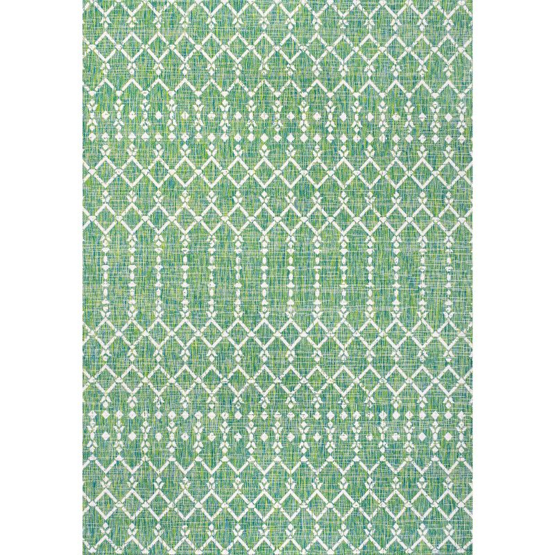 9' x 12' Ourika Moroccan Geometric Textured Weave Indoor/Outdoor Area Rug, Green/Cream - JONATHAN Y