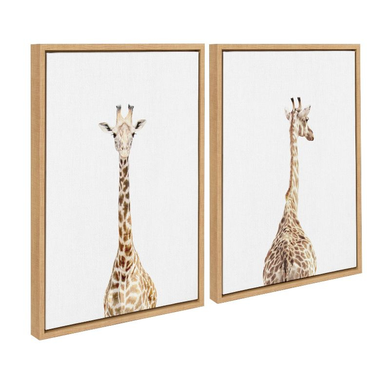 (Set of 2) 18" x 24" Sylvie Giraffe Front and Back by Amy Peterson Art Studio Natural Framed Canvas Set - Kate & Laurel All Things Decor