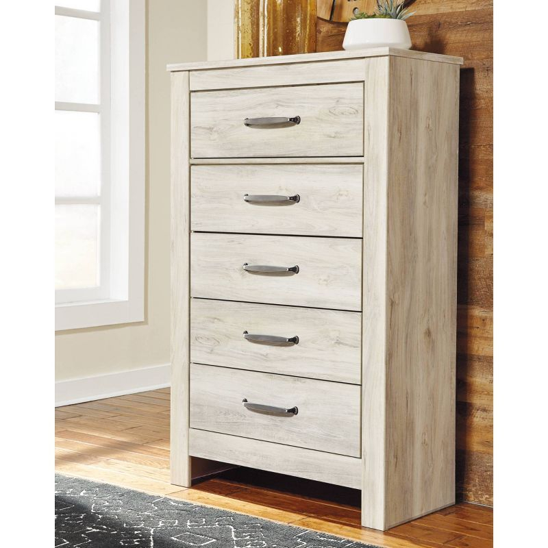 Bellaby 5 Drawer Chest White - Signature Design by Ashley: Farmhouse Style, Brushed Nickel-Tone Handles