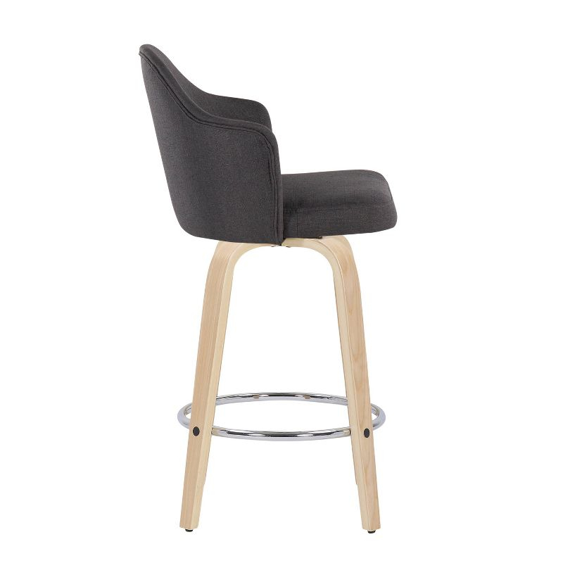 LumiSource Set of 2 Ahoy Polyester/Metal/Wood Counter Height Barstools Natural/Chrome/Charcoal