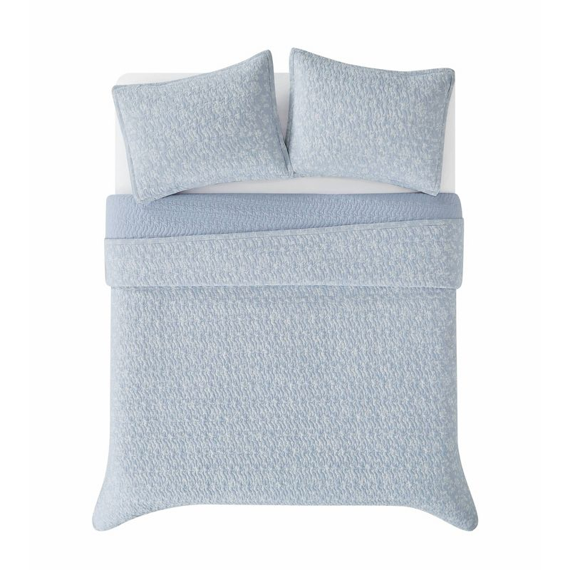 The Farmhouse by Rachel Ashwell 3pc Full/Queen Majesty Quilt Bedding Set White/Blue: Percale, Botanical Pattern, 200 Thread Count