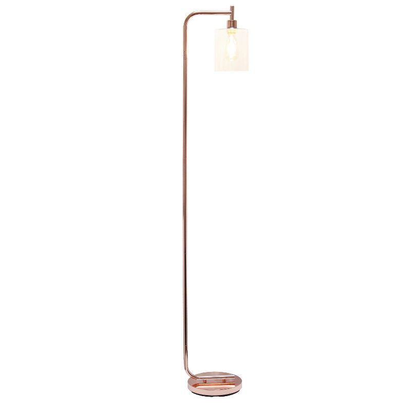 Iron Lantern Floor Lamp with Glass Shade Pink - Simple Designs: ETL Listed, Metal Base, Cylinder Shade