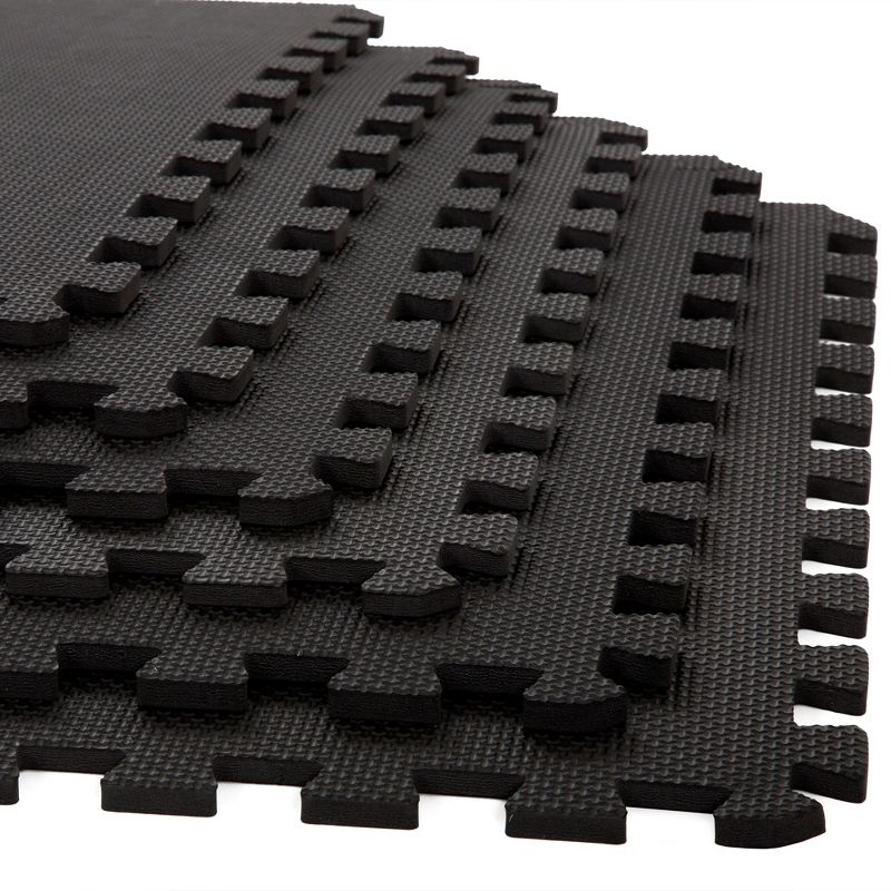 Fleming Supply Nonslip Interlocking Foam Floor Tiles – 24" x 24" x 0.375", Black, 6-Pack
