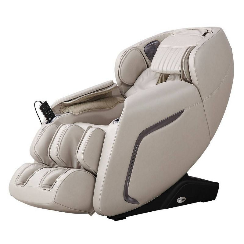 Titan Cosmo Massage Chair Taupe: Ergonomic SL-Track, Voice Activation, 12 Programs, Pneumatic Functions