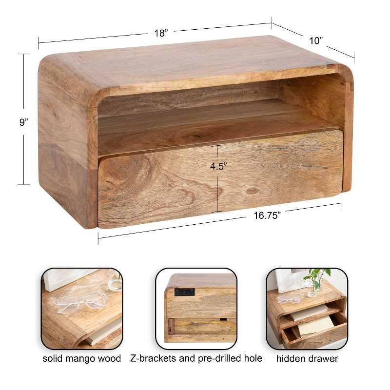 Kate and Laurel Kato Rectangle Wood Floating Side Table, 18x10x9, Natural