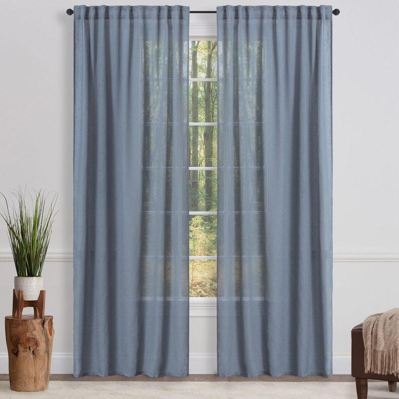 Chanasya 2pk Faux Belgian Flax Semi Sheer Window Curtain Panels - Set of 2 - 52 x 96 Inches Long - Dark Blue