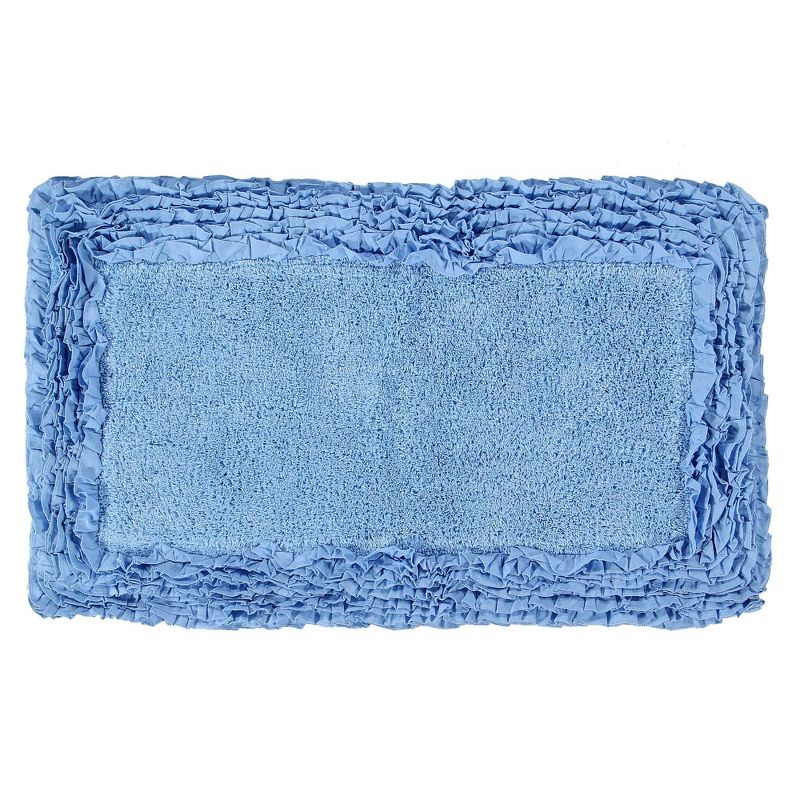 24"x40" Shaggy Border Collection Bath Rug Blue - Better Trends: Cotton Tufted, Machine Washable, No Backing