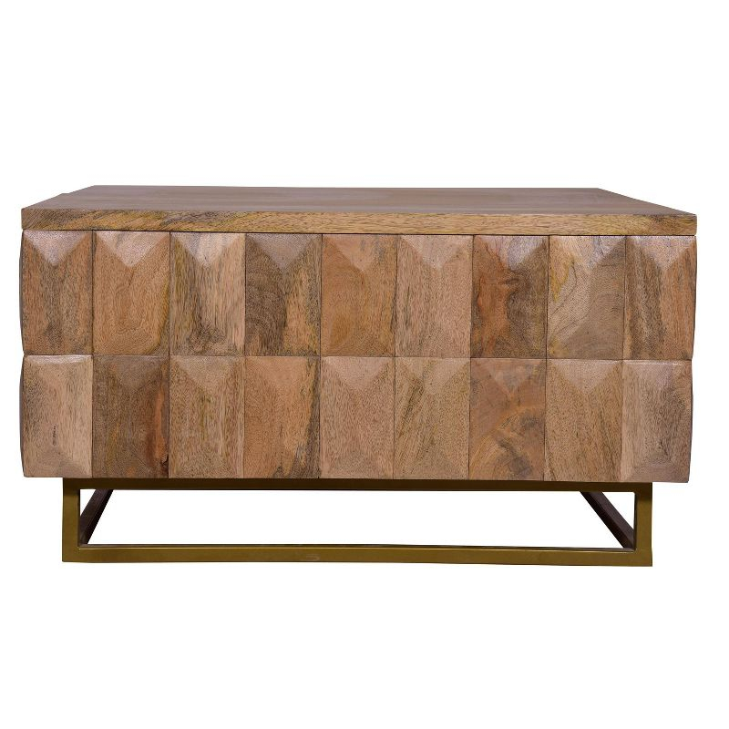 The Urban Port 33" Lift Top Storage Trunk Coffee Table Square Mango Wood Natural Brown