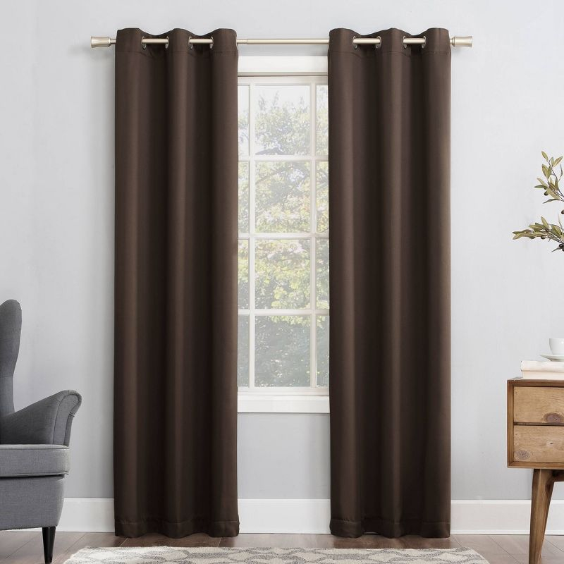 54"x108" Sun Zero Blackout Kenneth Energy Saving Grommet Curtain Panel Dark Brown: Modern Indoor Curtain Panels