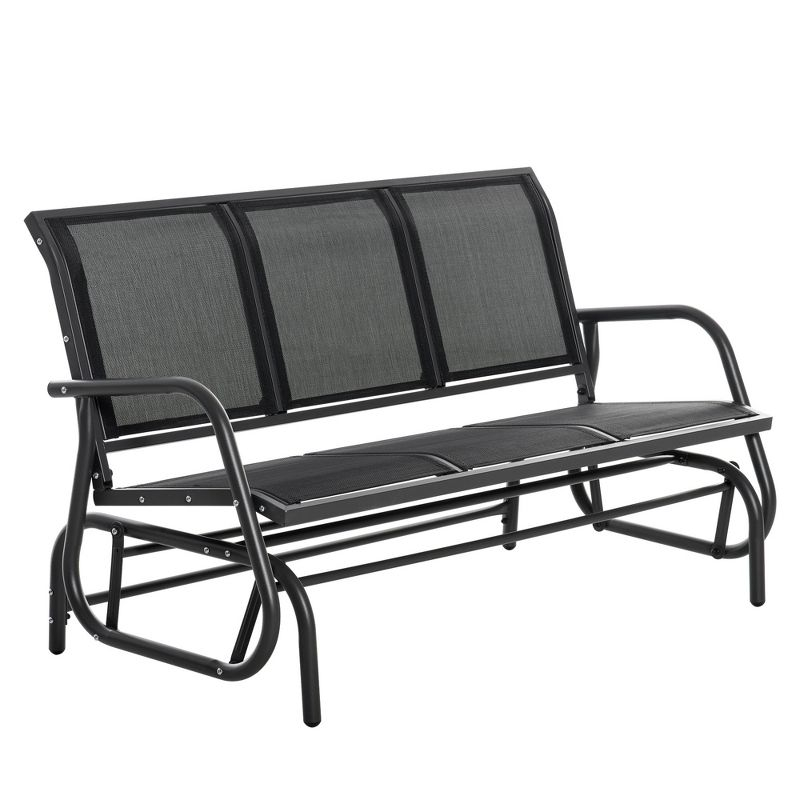 Outsunny Patio Glider Bench, Outdoor Porch Glider Swing with 3 Seats, Breathable Mesh Fabric, Metal Frame, Black