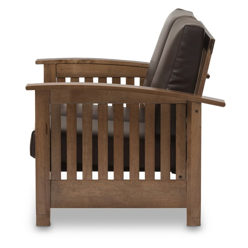 Charlotte Modern Classic Mission Style Faux Leather 2 Seater Loveseat Dark Brown/Walnut Brown - Baxton Studio