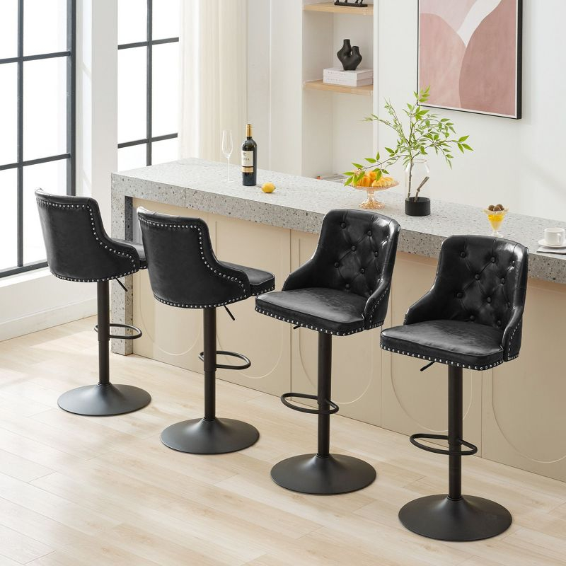 Bar Stools Set of 2,Adjustable Swivel Barstools, Faux Leather Bar Chairs,Upholstered Counter Height with High Backrest for Kitchen Island, Black