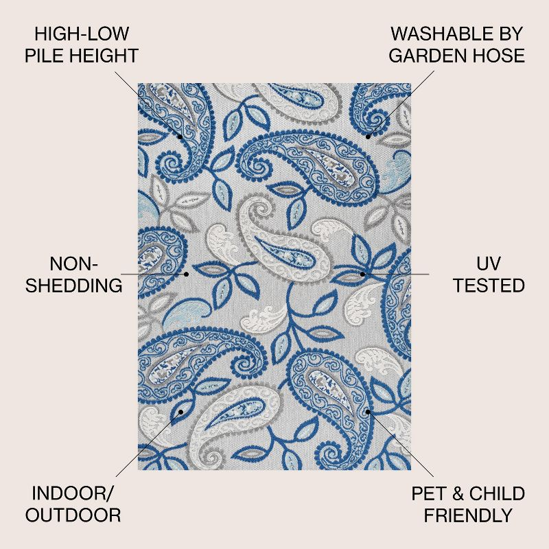 5'x8' Julien Paisley High-Low Indoor/Outdoor Area Rug, Blue/Light Gray - JONATHAN Y