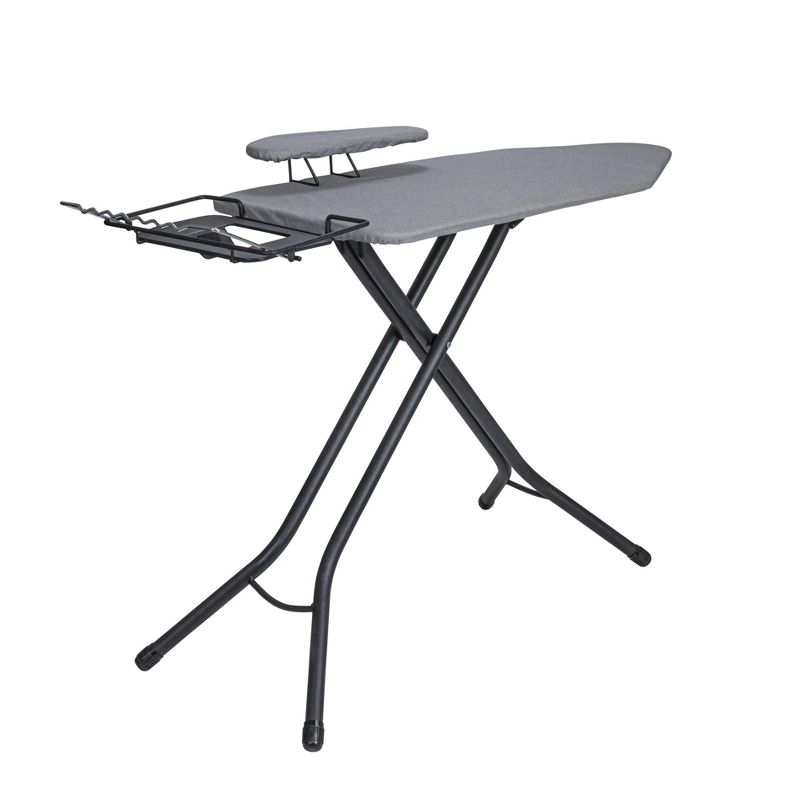 Household Essentials Wide Mega Ironing Board 4-Leg Matte Black Frame Gray Cover: Collapsible Metal, 59" x 18.75", 18.44 lbs