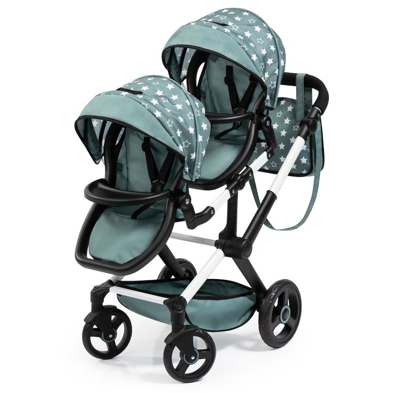 Bayer Design Dolls: Pram Xeo Twin W/ Shoulder Bag, Green & White Stars