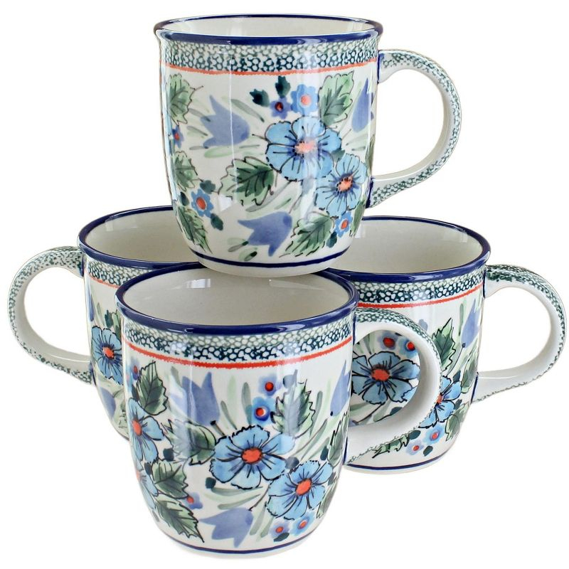 Blue Rose Polish Pottery Ballina 4 Piece Coffee Mug Set