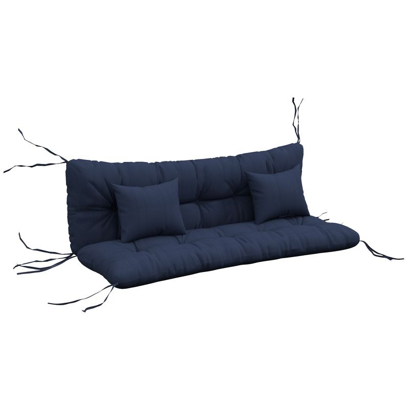 Outsunny 59" Tufted Bench Cushions & Throw Pillows, Replacement Bench Seat Pad, Back & 2 Pillows for Outdoor Furniture, Navy Blue