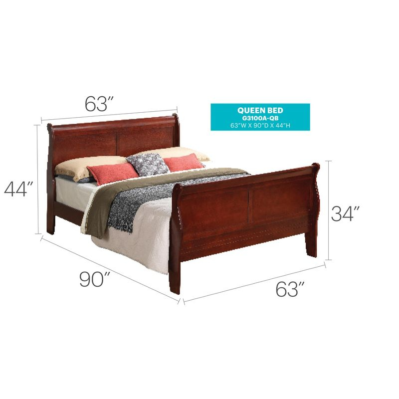 Passion Furniture Louis Philippe Cherry Queen Sleigh Bed with High Footboard