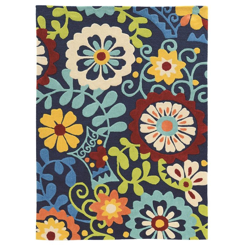 5'x7' Trio 410 Frond Area Rug Navy/Blue - Linon: Botanical Tufted Low Pile, Indoor Rug for Office or Dorm