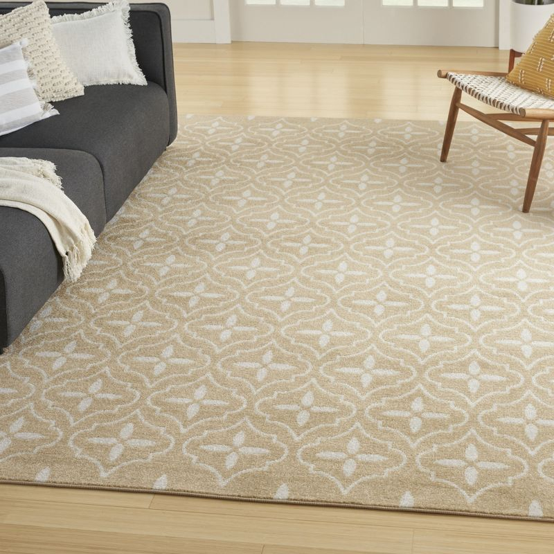 Nourison Essentials Moroccan Modern Indoor Outdoor Rug Beige Ivory 6' x 9'