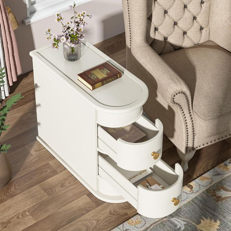 Hommoo Wood Narrow Nightstand with 2 Drawers Off-White