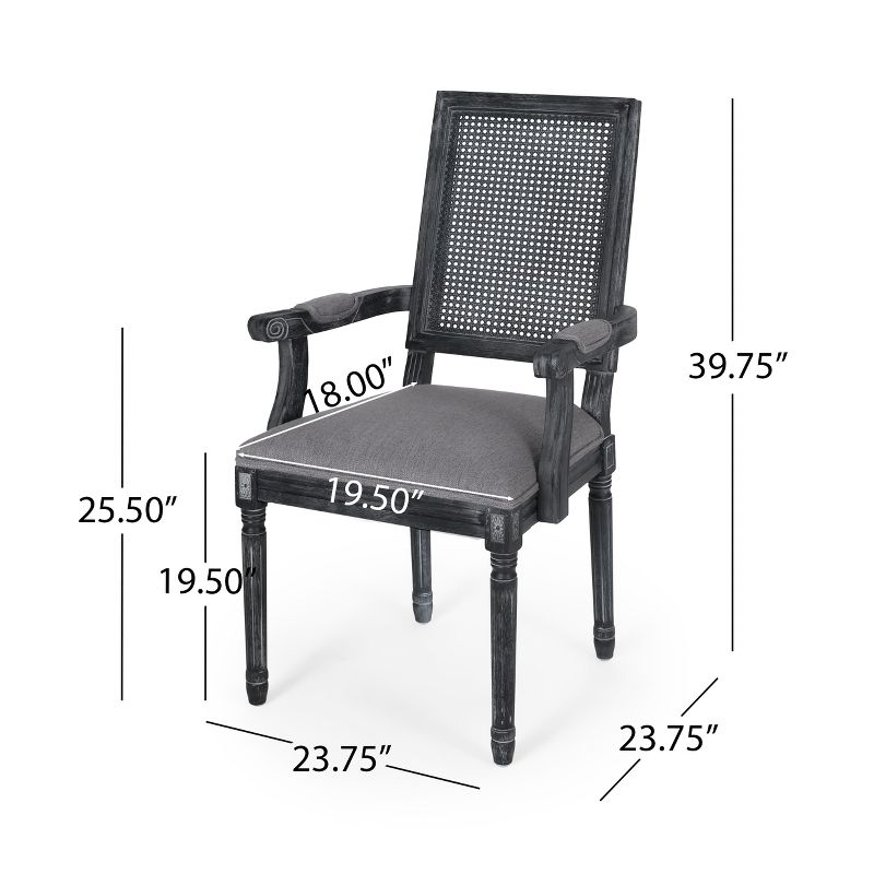 GDFStudio Zentner French Country Upholstered Wood and Cane Upholstered Dining Chairs (Set of 2), Gray