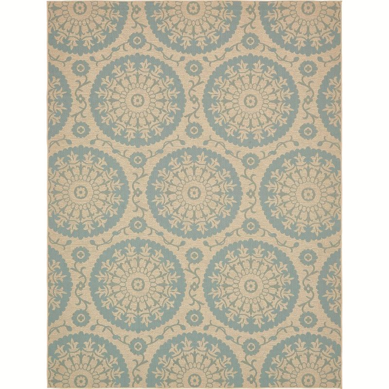 Unique Loom Outdoor Botanical Collection Area Rug - Medallion (9'  x 12' 2" Rectangle Aqua/Beige)