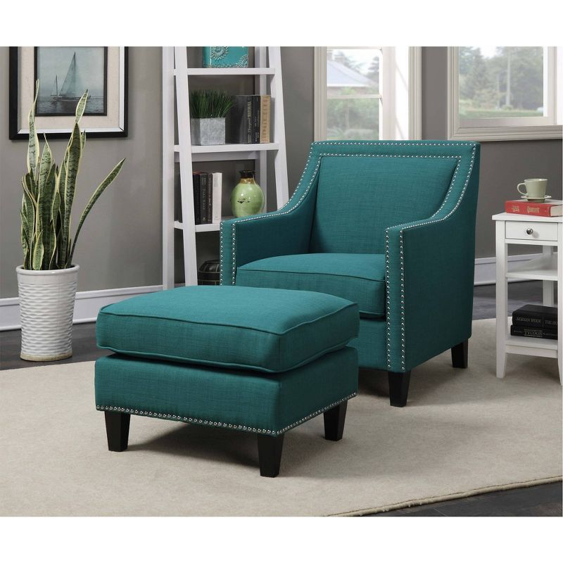 Picket House Furnishings Emery Ottoman Teal : Mid-Century Modern, Square Upholstered Bench, Plywood Frame