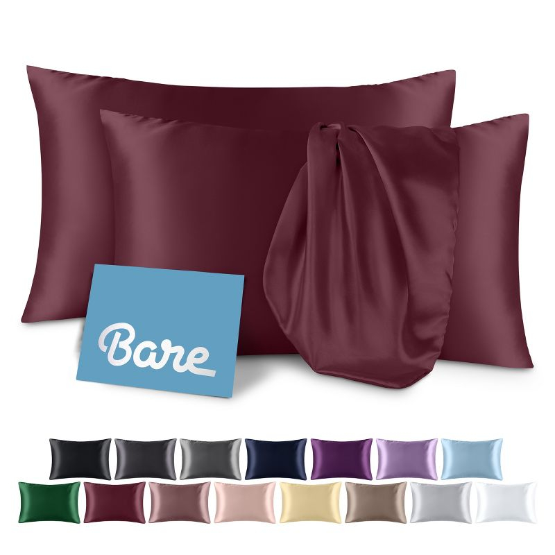 2 Pcs Standard - Envelope Burgundy Satin Pillowcase Set by Bare Home