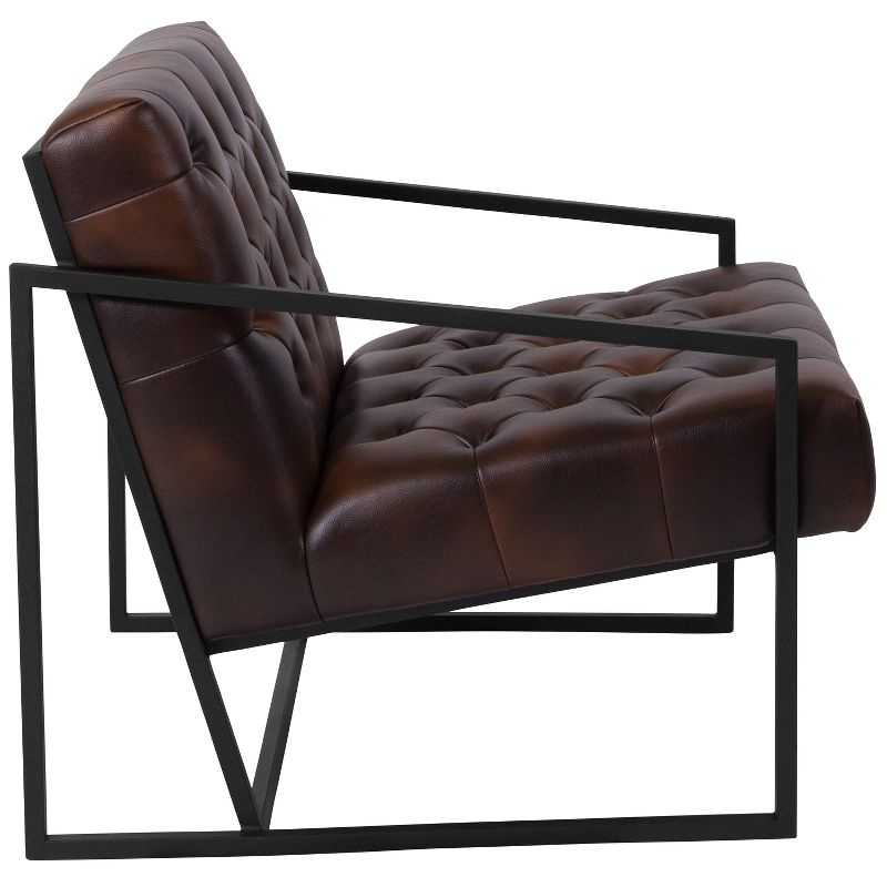 Merrick Lane Bomber Jacket Faux Leather Modern Lounge Chair With Tufted Seating and Black Metal Frame