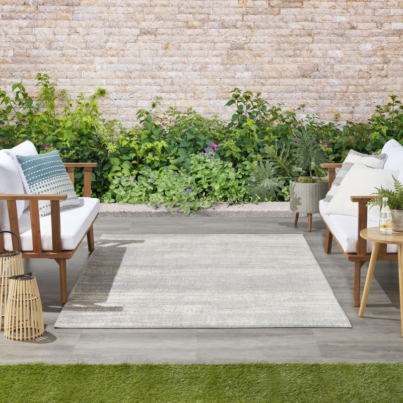 Nourison Essentials Abstract Low Pile Indoor Outdoor Area Rug 4' x 6' Grey/Beige