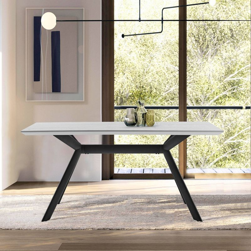 63" Rectangular Margot Top Finish Dining Table Light Gray/Black - Armen Living: 6-Seater, Metal Frame, Non-Extension