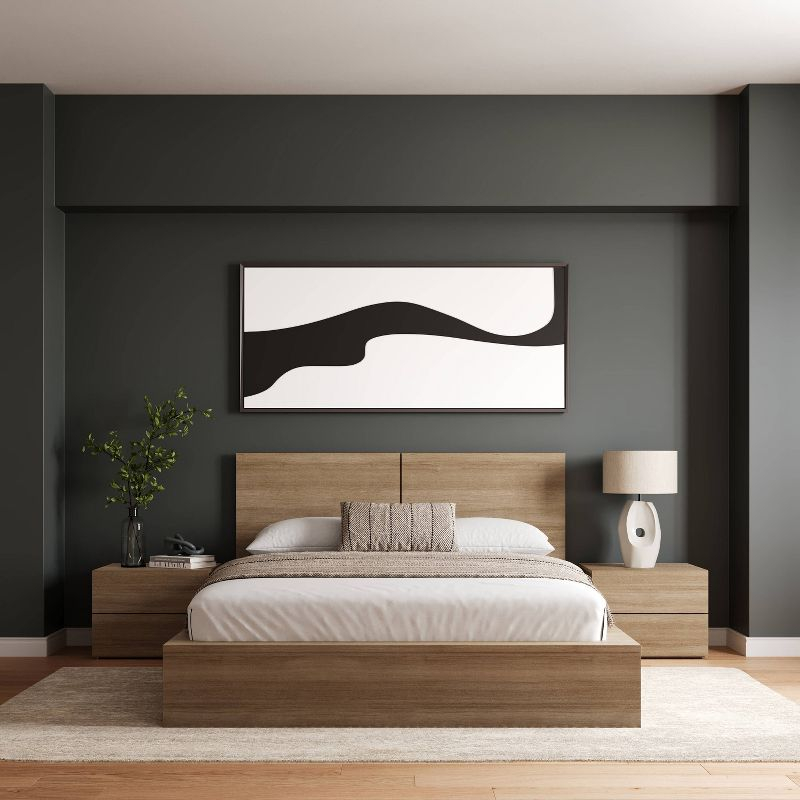 Nexera Queen 4pc James Bedroom Set Brown Oak: Modern Furniture with 2 Nightstands, Platform Bed