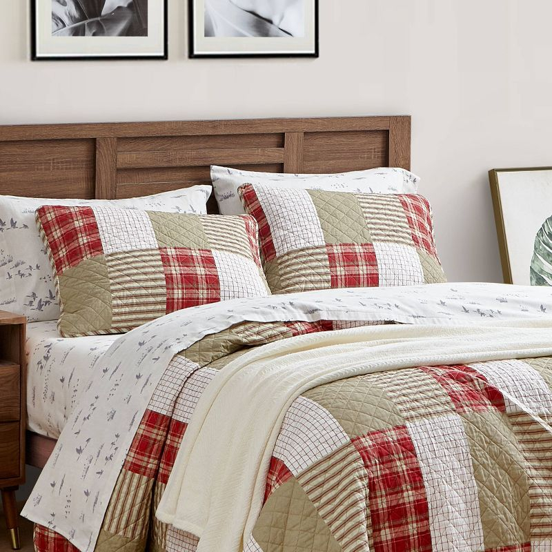 Eddie Bauer 3pc King Camano Island Plaid Quilt Set Red: Lightweight, Pre-Washed, Diamond Quilting