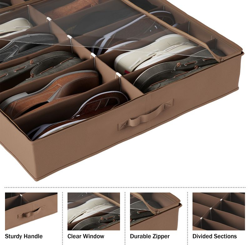 Hastings Home Under-Bed Shoe Storage Organizer With Clear Plastic Zippered Cover - Brown