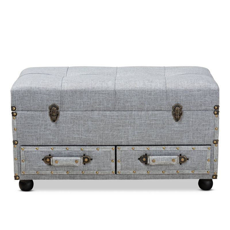 Flynn Fabric Upholstered 2 Drawer Storage Trunk Ottoman Gray/Black - Baxton Studio