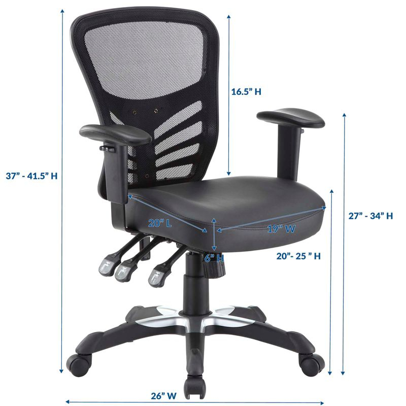 Articulate Mesh Office Chair Black Vegan Leather - Modway: Ergonomic, Adjustable Arms, Swivel, 330lb Capacity