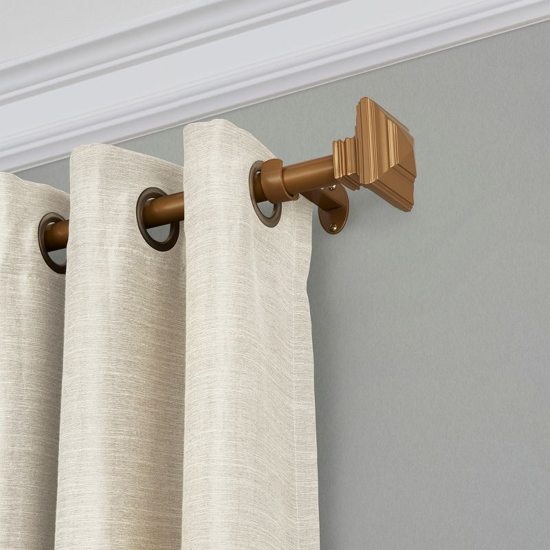 Florence 1" Window Drapery Single Curtain Rod with Stacked Square Finial - 28"-48" - Soft Gold - Elrene Home Fashions