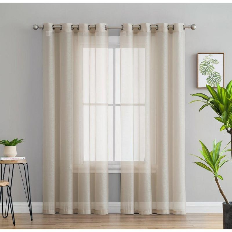 HLC.ME Semi Sheer Voile Light Filtering Transparent Window Curtain Grommet Panels - Set of 2 - Beige, 54 W x 108 L