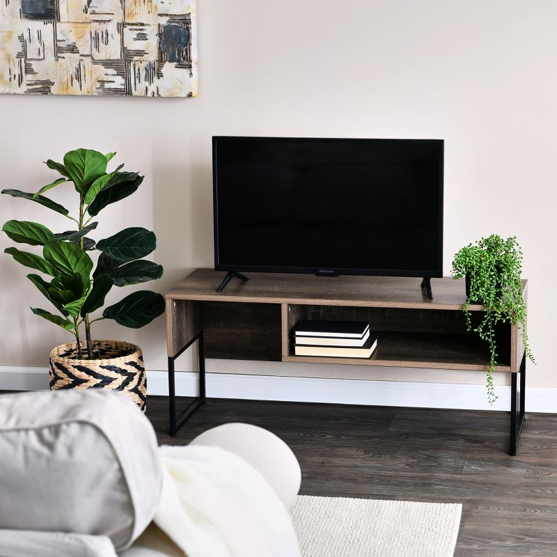 Household Essentials Wrap TV Stand with Storage Compartment Ashwood Rustic Wood Grain and Black Metal