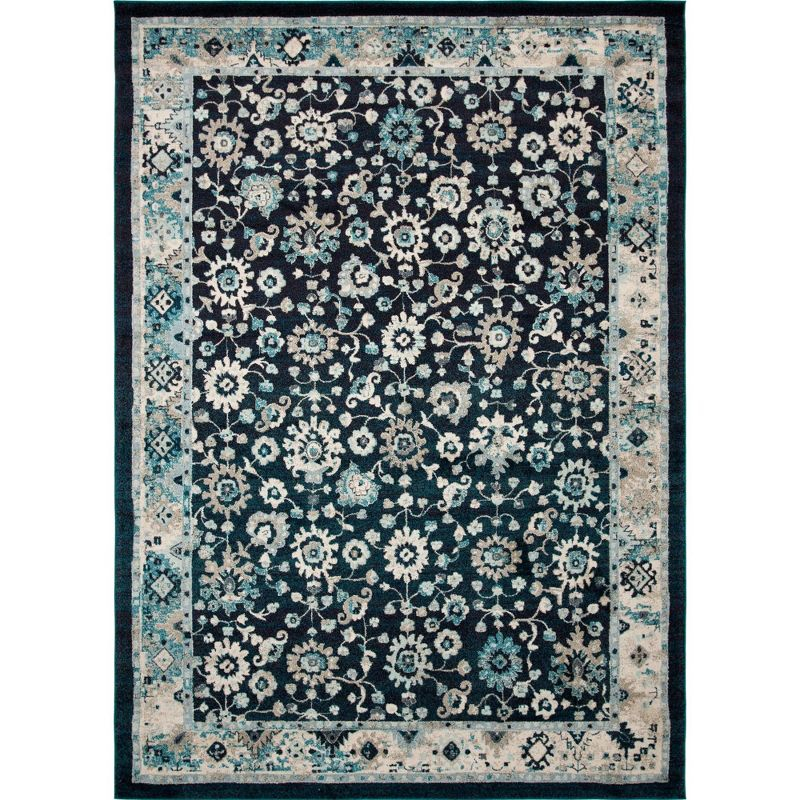 Unique Loom Penrose Collection Area Rug - Krystle (10'  x 14' 1" Rectangle Navy Blue/Beige)