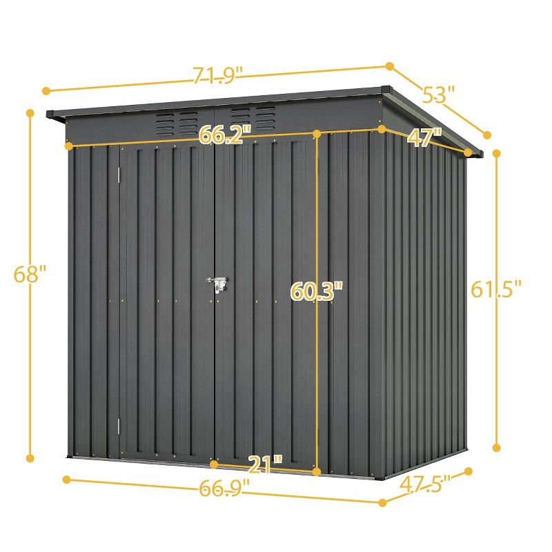 6x4 FT Backyard Garden Tools Storage Shed,Black Aluminium Frame Storage Shed,Metal Outdoor Storage Shed with Lockable Door and Floor Frame-Coolbibila