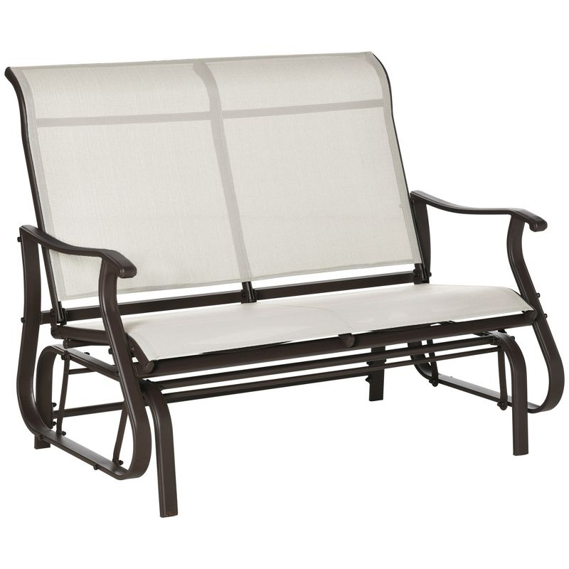 Outsunny 47" Outdoor Double Glider Bench for 2 Person, Patio Glider Armchair Swing Chair for Backyard with Mesh Seat and Backrest, Cream White